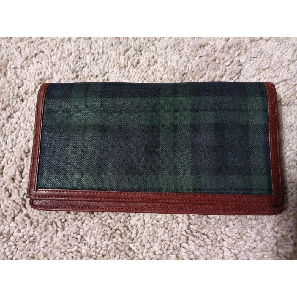 Vintage Polo By Ralph Lauren Tartan Plaid With Brown Leather Long Wallet GUC